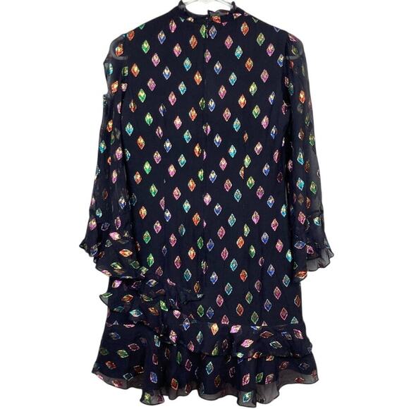 SALONI Silk Fil Coupe Marissa Mini Dress in Black Rainbow. * Read - Picture 7 of 15